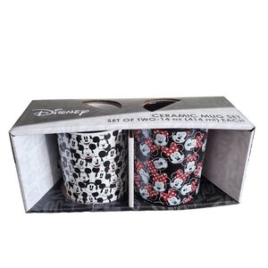 Disney Mickey Minnie Mouse Ceramic Mug Set White Black Red 14 oz Each